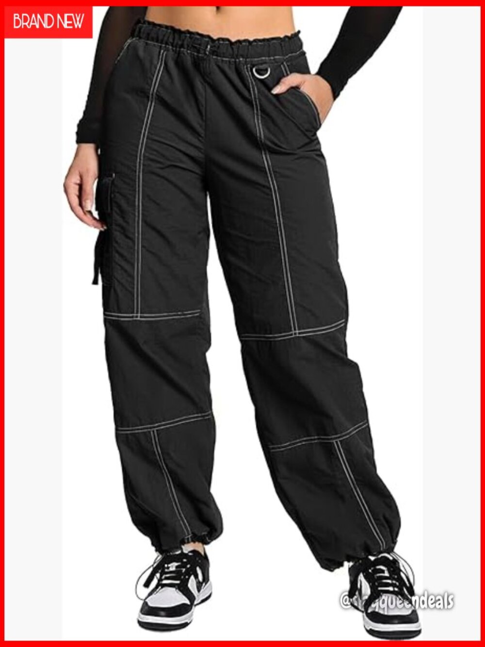Y2K Wide Leg Cargo Pants Drawstring Adjustable Waist Parachute Pants